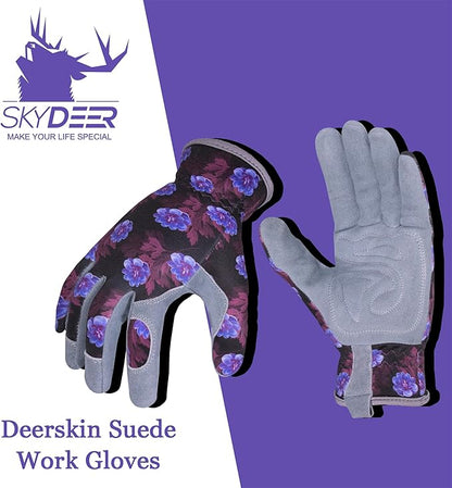 SKYDEER Premium Genuine Deerskin Suede Women's Gardening Gloves, Ultra-Soft Padded, Comfort Fit for Work (SD6613/M)