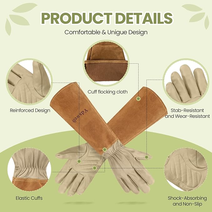 Long Gardening Gloves Women/Men Thorn Proof Rose Pruning Gauntlet Cactus Gloves Goatskin/Cowhide Garden Gloves(1 Pair)