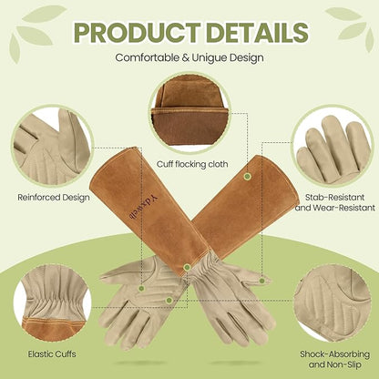 Long Gardening Gloves Women/Men Thorn Proof Rose Pruning Gauntlet Cactus Gloves Goatskin/Cowhide Garden Gloves(1 Pair)