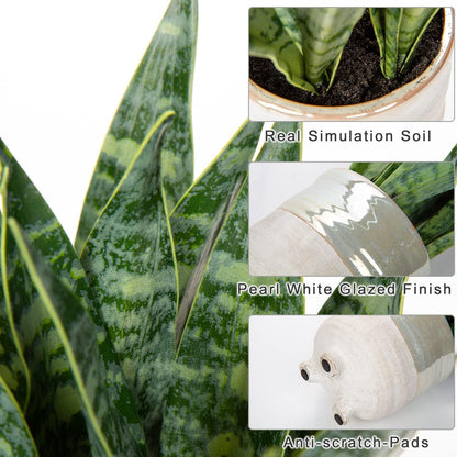 Hollyone Fake Snake Plant 12 Inch Small Artificial Snake Plant Potted with Ceramic Pot Faux Sansevieria Plant for Home Office Room Indoor Decor Housewarming Gifts