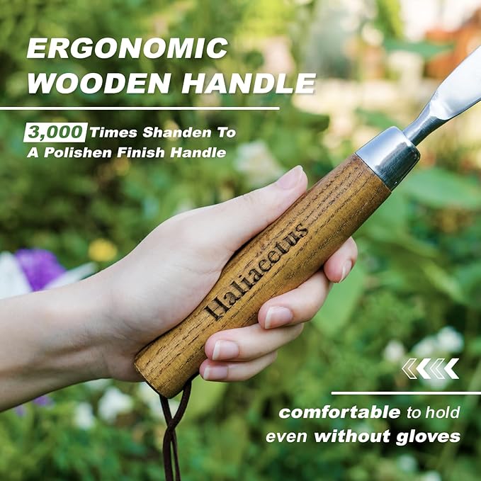 Haliaeetus Crack Weeder, L-Shape Stainless Steel Crevice Weeding Tool, Comfortable Grip Wood Handle Paver Weeder, 11'' Sidewalk Weed Removal Tool for Garden Lawn, Bricked Patio and Terrace Paving Moss