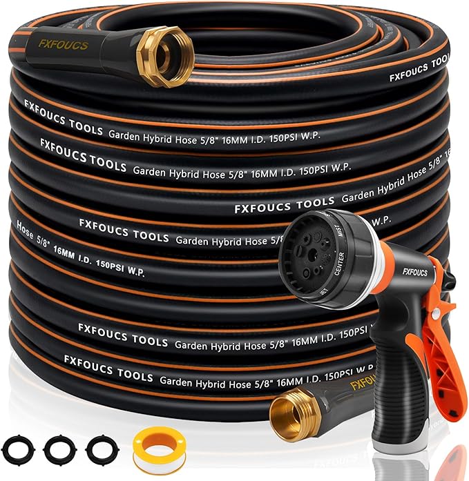 Heavy Duty Garden Hose – 5/8 Inch Flexible, Lightweight Hybrid Hose with 600 PSI Burst Pressure, Swivel Handle, and Durable Copper Male/Female Fittings (Black with hose sprayer, 100FT)