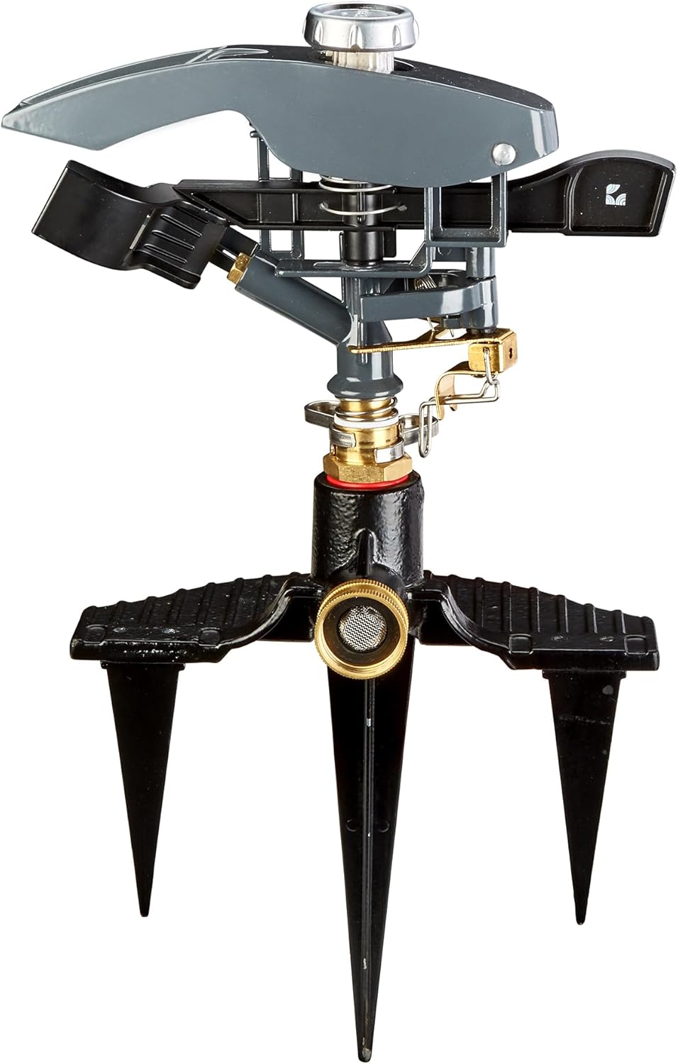 Lawn Pulsating Impact Sprinkler 300004, Heavy Duty, Adjustable to 360 Degrees on 3-Prong Metal Step Spike by New England Garden Tools