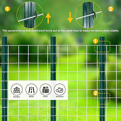 Metal Fence Post 4feet, Heavy Duty Garden Fence Post for Holding Wire Fence, Sign U Post Pack of 10 Sturdy Outdoor No Dig Fence Post for Garden Yard – Green