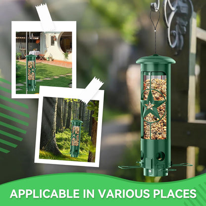 Squirrel Proof Bird Feeders for Outdoors Hanging, Metal Squirrel Proof Bird Feeder with Gravity Protection, 3LB Large Capacity Wild Bird Feeders for Outside Finch, Cardinal, Blue Jay (Green)