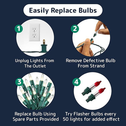 PREXTEX 300 Count Clear Christmas Tree Lights with Green Wire - 60 ft Warm White Twinkle Lights for Indoor or Outdoor Use - Holiday Fairy String Lights for Christmas Trees, Patios, and More