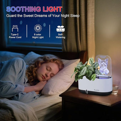 Self-Watering Plant Pot with LED Note Board & 7 Colors Pen, Led Acrylic Message Board with Plant Pot,Dog Board Night Light with Planting Pot for Room/Store/Office (No Plant&Seed)