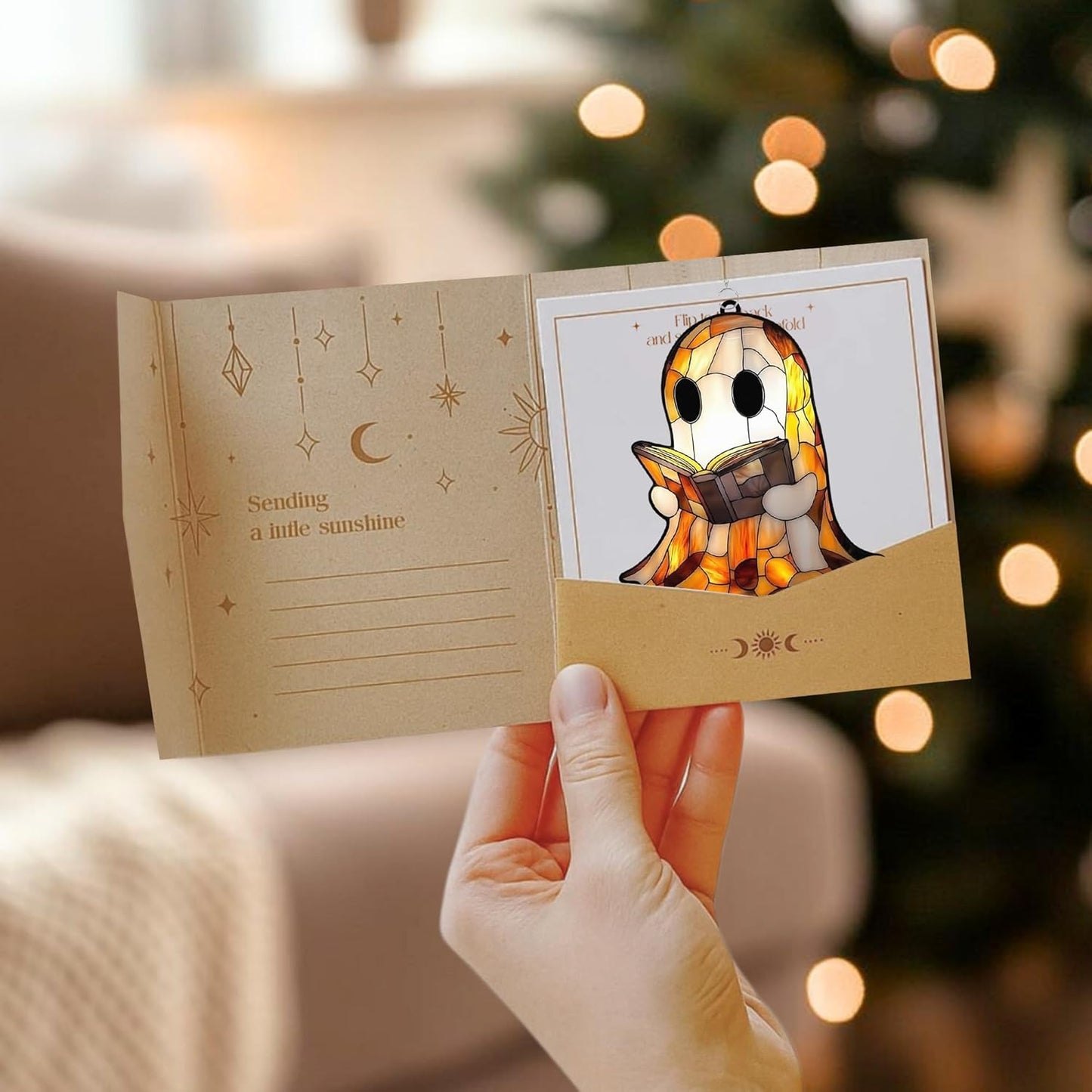 Spooky Cute Ghost Acrylic Suncatcher Stained Glass Effect Window Car Hanging Christmas Ornament Indoor Outdoor Decor Garden Sun Catcher Panel for Halloween Lover for Women Mom Grandma