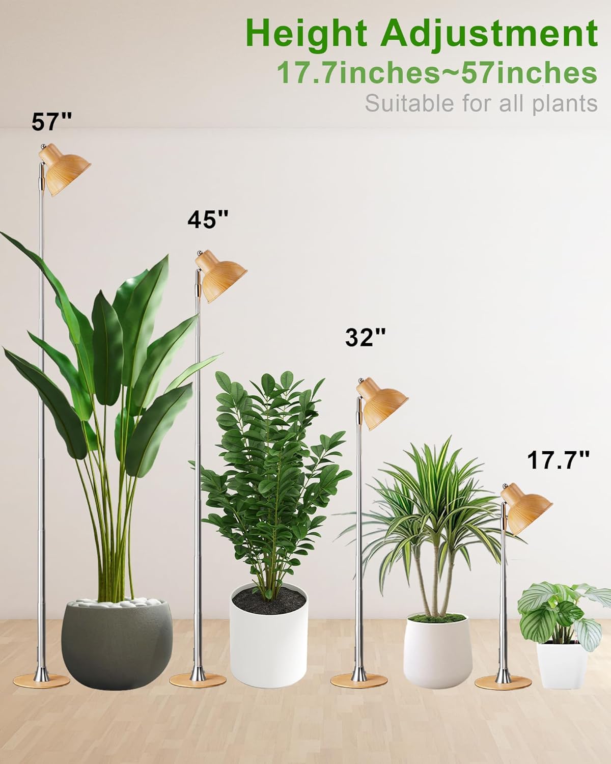 yadoker Plant Grow Light for Indoor Plant, Aluminum Wood Grain LED Grow Light,Elevating Plant Lamp,Height Adjustable,Automatic Timer with 8/12/16Hours,10-Level Brightness,Ideal for Large Plant Grow