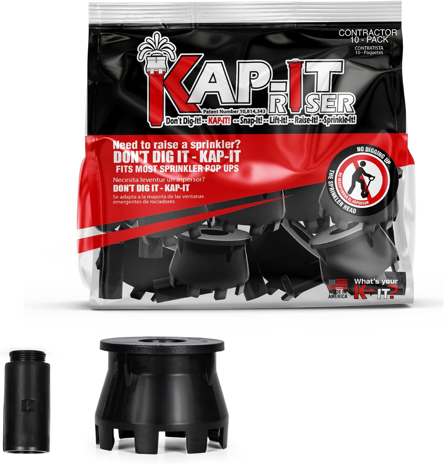 Kap-It Pop-Up Sprinkler Riser Extension - 1.5 Inch Height, No-Dig, Stackable - Easy Installation - Sprinkler Parts Compatible with Most Brands - Black 10 Pack