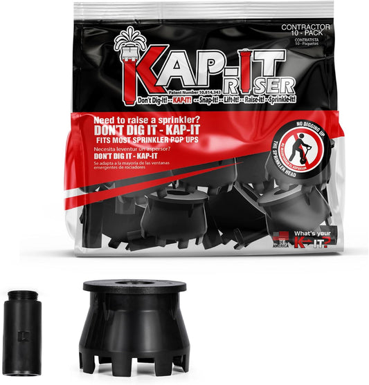 Kap-It Pop-Up Sprinkler Riser Extension - 1.5 Inch Height, No-Dig, Stackable - Easy Installation - Sprinkler Parts Compatible with Most Brands - Black 10 Pack