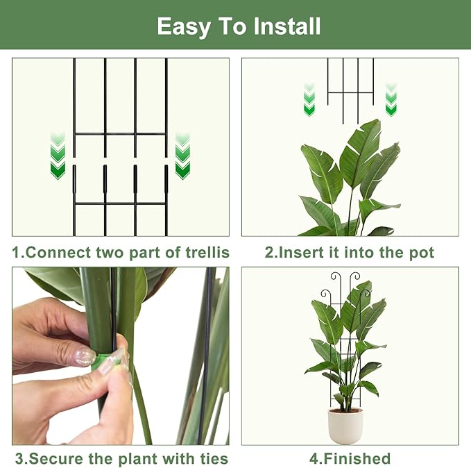 Coomin 32.6in Monstera Plant Support Stakes for Outdoor Plants, Garden Trellis for Climbing Plants, Metal Stakes for Potted Plants Pothos Plant Climber Support, 4P
