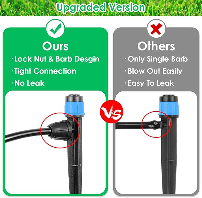 JAYEE Drip Irrigation Emitters Fan Shape with Stake Adjustable 360 Degree Water Flow Drippers for 1/4 inch Tube, 25Pcs Garden Sprayers + 25Pcs Sprinkler Drippers for Irrigation System Watering System