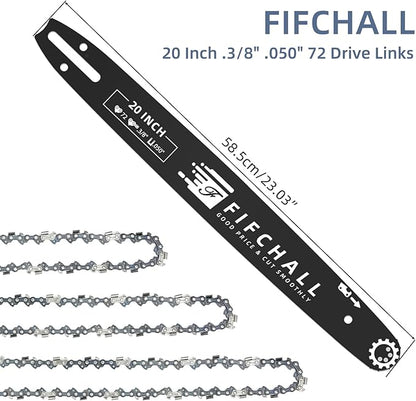 20 Inch Chainsaw Bar & Chain Combo for Husqvarna 20" 72 Drive Links 3/8" Pitch .050" Gauge Fits Husqvarna 455 Rancher 555 Rancher 570 576XP 257 365 372XP, Poulan PP5020AV PR5020 (3 Chains+ 1Bar)