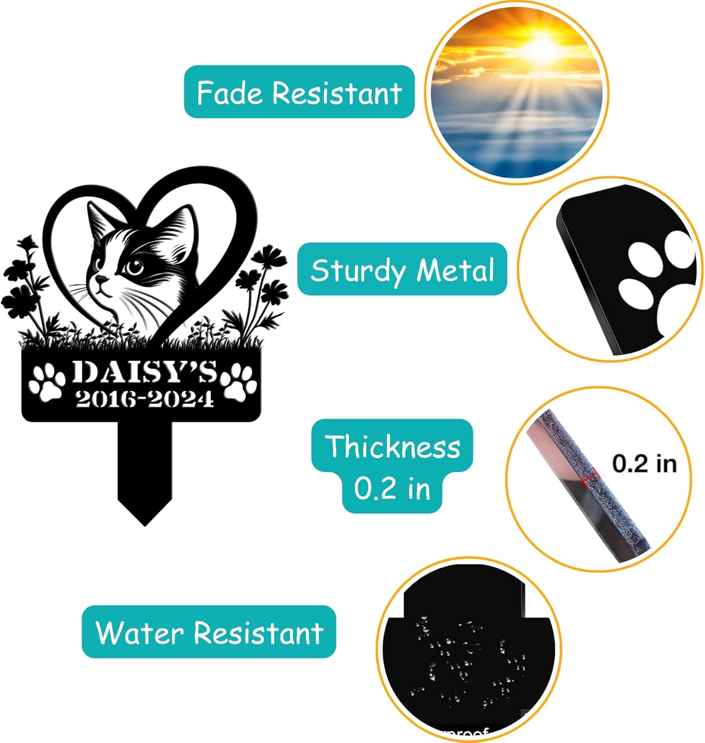 Custom Pet Grave Makers Cat Outdoor, Personalized Cat Memorial Headstones and Grave Makers for Pet Cemetery, Custom Name and Date Pet Tombstone Graveyard Different Sizes and Colors