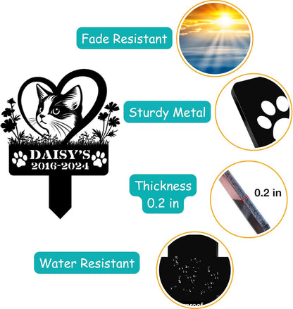 Custom Pet Grave Makers Cat Outdoor, Personalized Cat Memorial Headstones and Grave Makers for Pet Cemetery, Custom Name and Date Pet Tombstone Graveyard Different Sizes and Colors