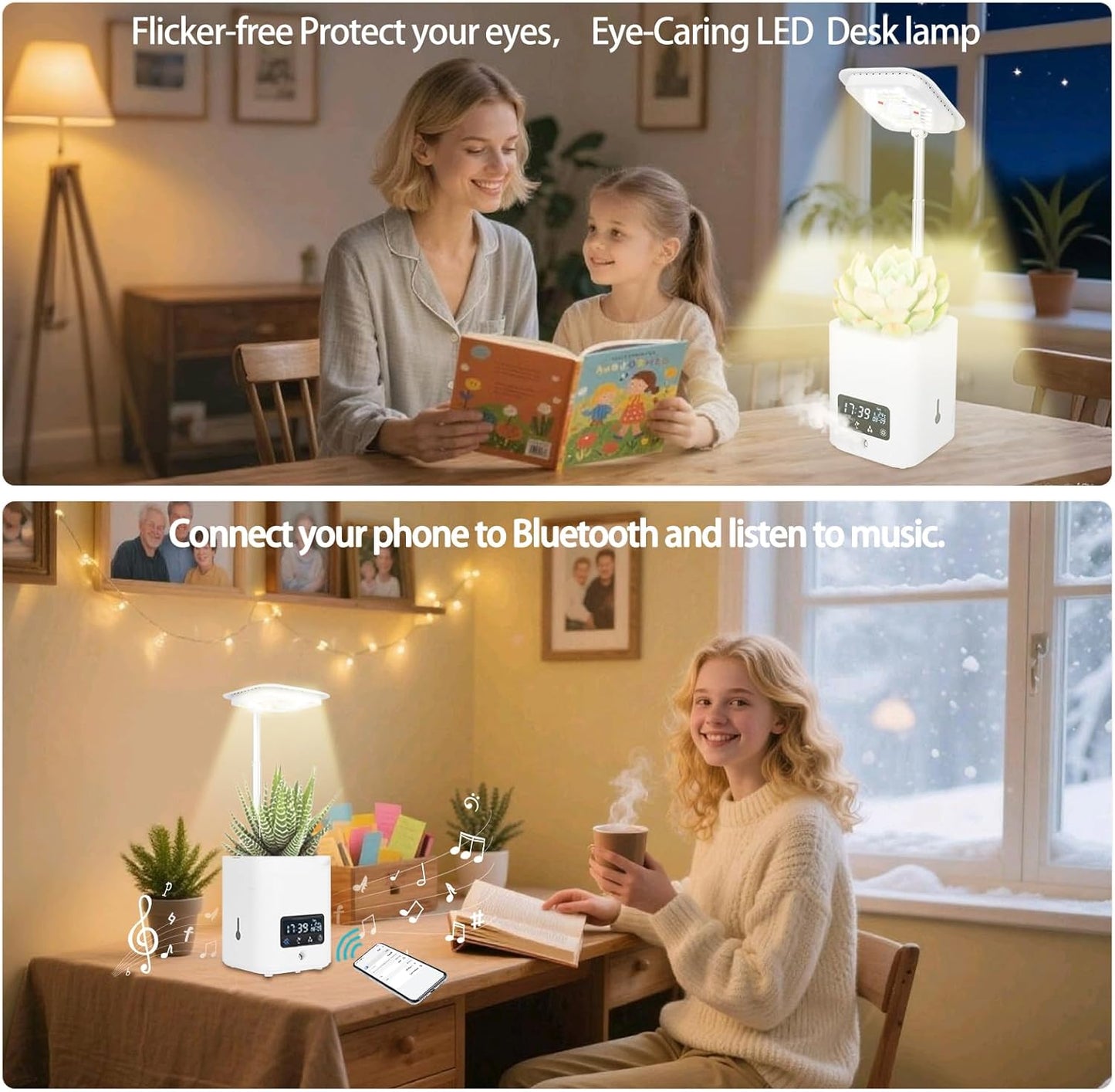 Multifunctional Intelligent Flower Pot,Indoor Desktop Green Hydroponics Planting Flowerpot with Bluetooth Speaker,Adjustable Plants LEDGrow Light,humidifier, Air Purification,Desk lamp