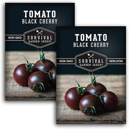Black Cherry Tomato Seed for Planting - 2 Packets with Instructions to Plant & Grow Reddish-Purple Cherry Tomatoes in Your Home Vegetable Garden - Non-GMO Heirloom Variety - Survival Garden Seeds