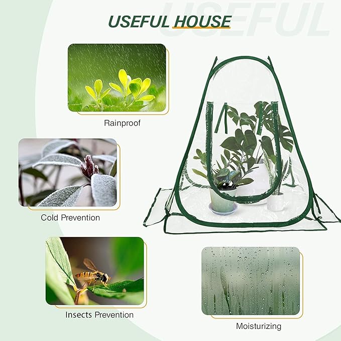 2pcs Quick Set up Mini Greenhouse Portable Small PVC Cover for Garden Flower and Flowerpot Cold Frost Protector Portable Carry Bag with 8 Stakes(PVC(27" L x 27" W x 31" H))