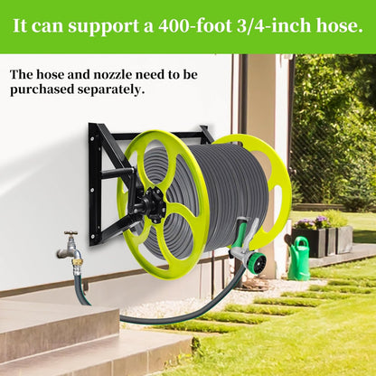 Stainless Steel Garden Hose Reel for 5/8" stainless steels Hoses Reel with Crank Handle Hose Reel Wall Mount 3/4 in Brass Fitting for Hassle-free Outdoor ， Holds up to 400-Ft (Hose not included)