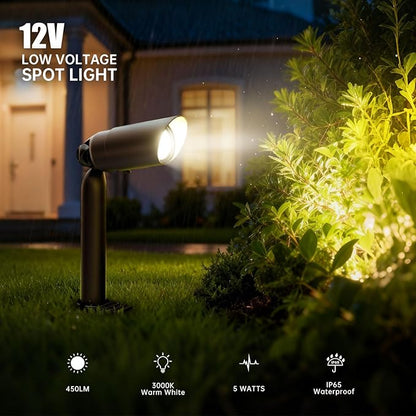 Outdoor Low Voltage Landscape Lighting - 12V Cast Aluminum Spot Lights with 5W 3000K Warm White LED Bulb Waterproof Spotlights Uplights with Wired Connectors for Yard Pathway Garden Tree Wall , 2 Pack