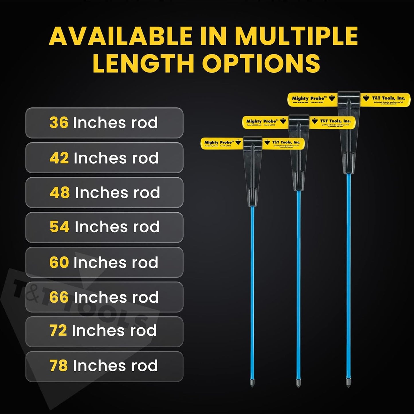T&T Tools 36-Inch Mighty Probe Insulated Metal Soil Probe – 3/8" Metal Round Rod, Heavy Duty Design for Easy Penetration & Withdrawal, Soil Testing & Landscaping Tools, T-Handle, USA-Made-1 Pack