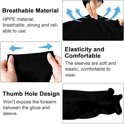 JaGely 6 Pairs Level 5 Cut Resistant Sleeves with Thumb Hole 18 Inches Arm Protection Sleeve Farmer Gardening (Black)