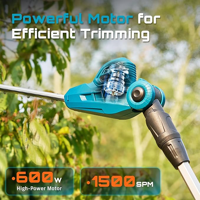 SEESII Pole Hedge Trimmer Cordless: Electric Bush Trimmer Tool for Yard - 16" Dual-Action Blade, Detachable Telescoping Pole, Dual 4.0Ah Battery, Powerful Branches Cutter for Tree & Shrubs Pruning