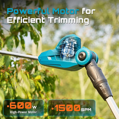 SEESII Pole Hedge Trimmer Cordless: Electric Bush Trimmer Tool for Yard - 16" Dual-Action Blade, Detachable Telescoping Pole, Dual 4.0Ah Battery, Powerful Branches Cutter for Tree & Shrubs Pruning