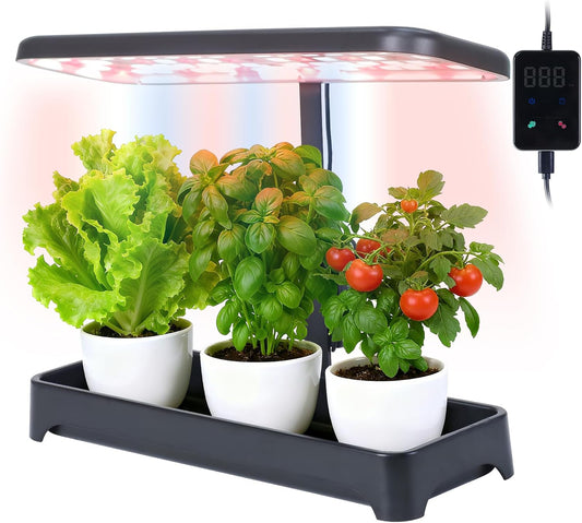 Indoor Garden Led Grow Light, Full Spectrum LED Grow Lamp for Indoor Plants with Intelligent Controller, Height Adjustable, Ideal for Home Desk Plant Lighting (Without Pots) (Black, 16.5*6.5*4 inch)