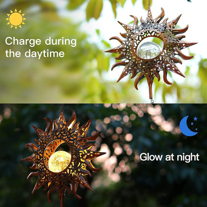 Solar Wind Chimes, Sun Wind Chime Outdoor Clearance w/Glowing Crackle Glass LED Unique Wind Bells for Outside Waterproof Chimes, Gifts for Her/Him (42" Long Metal Chimes)…