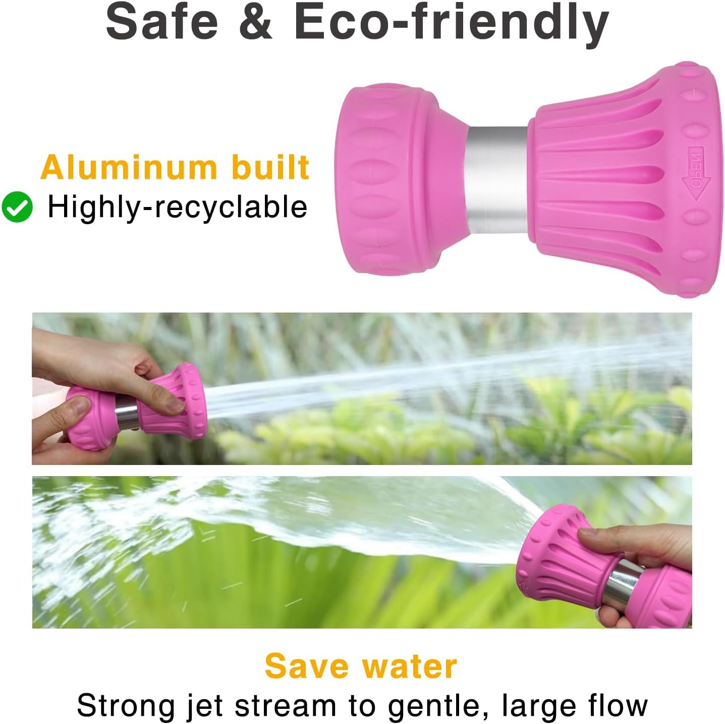 Cyprium Water Hose Nozzle Spray Water Nozzles For Garden Fireman Style Hose Nozzle Outdoor Hose Nozzle Sprayer High Pressure Watertight Connections For Reliable Use In Gardening, Cleaning, Pink