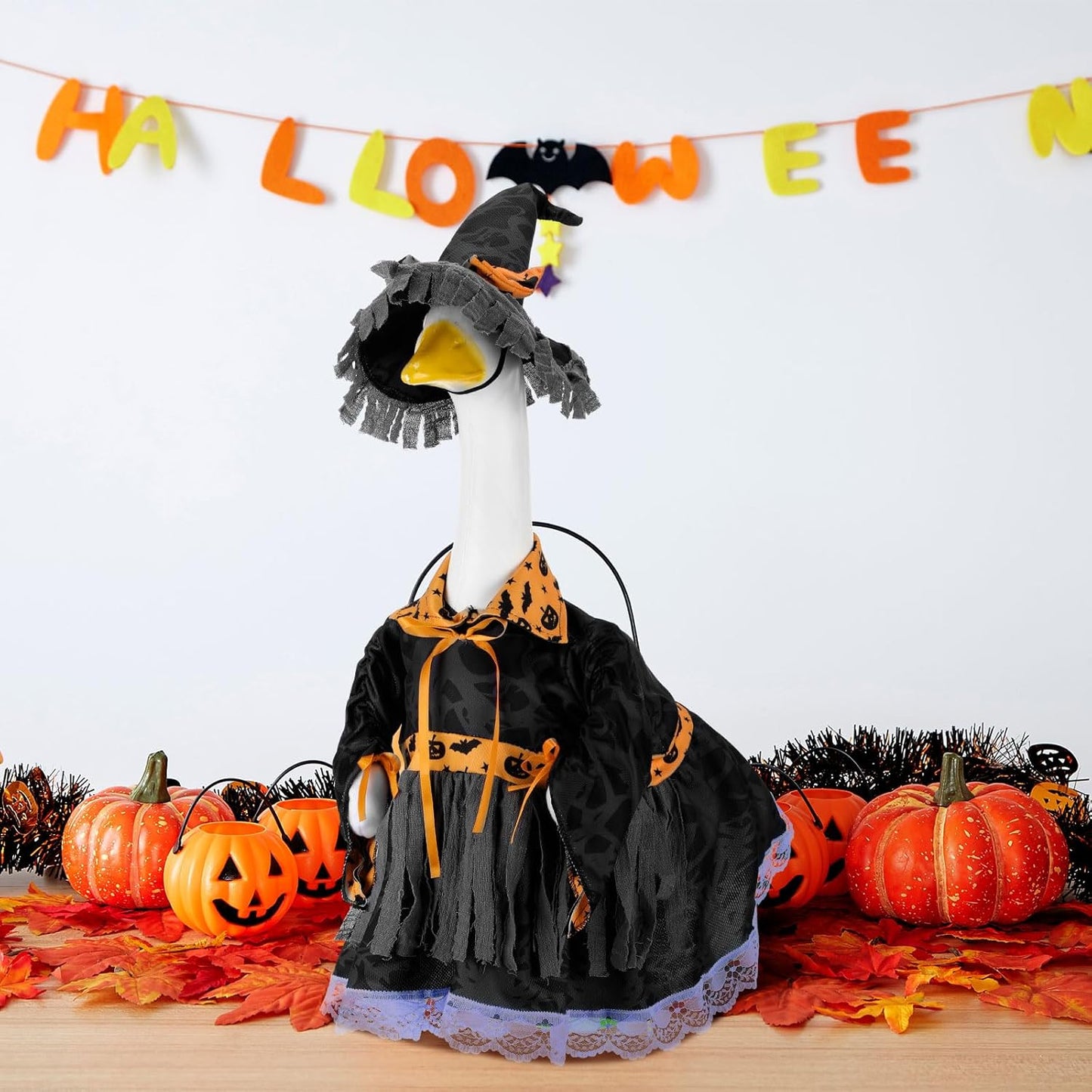 Suzile Halloween Goose Outfit Witch Party Dresses Clothes for 23" High Cement or Plastic Porch Goose Costume for Yard Lawn Outdoor Garden Patio Statue Holiday Halloween Decor