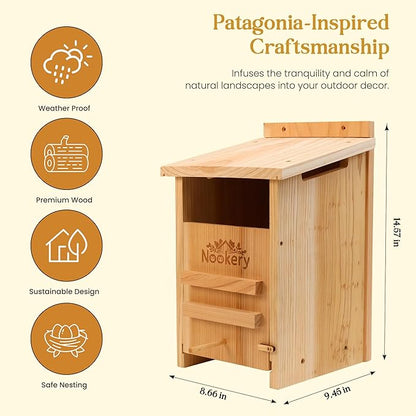 Owl House for Outdoors – Premium Large Cedar Nesting Box – Prebuilt Wooden Birdhouse for Screech Owls – Easy to Hang with Two Hanger Brackets, Mounting Screws & Cedar Shavings