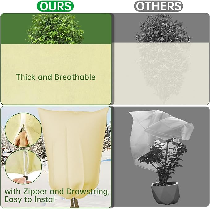 Frost Cloths for Outdoor Plants, 86" X 94" Plant Covers for Winter, 2 Packs Frost Blankets for Outdoor Plants, Frost Cover with Zipper Drawstring | Plant Covers Freeze Protection