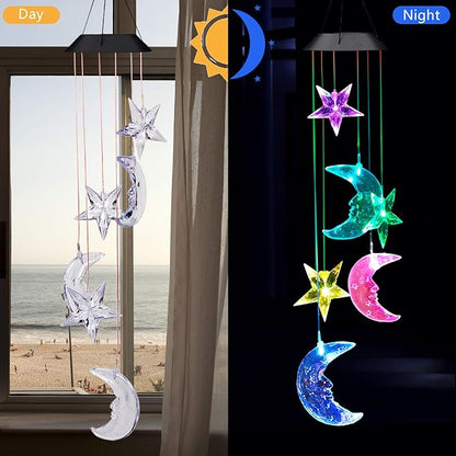 Solar Power Stars and Moon LED Wind Chimes Outdoor Decor, Waterproof Mobile Color Changing Wind Chimes, Star Moon Solar Light Xmas, Gifts for Mom, Home, Patio, Yard, Party, Festival, Garden Decoration