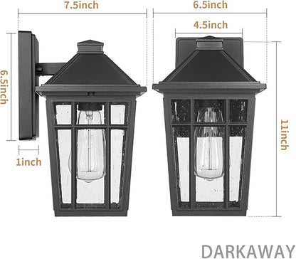 Darkaway Outdoor Sconce Lights Wall Light Fixtures, Front Porch Light Outdoor Wall Anti-Rust Waterproof Aluminum with Glass Exterior Light Fixture for Patio, Yard, Doorway, Garage(1 Pack, Black)