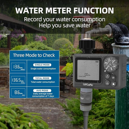 New Programmable Water Volume Control Sprinkler Timer, Water Duration Control Hose Timer with Water Meter, Auto and Manual Watering for Irrigation, Garden and Drip System (1 Pack)