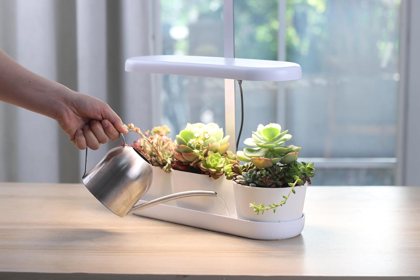 Indoor Garden Led Grow Light, 20W Full Spectrum LED Grow Lamp for Indoor Plants with Intelligent Controller, Height Adjustable, Ideal for Home Desk Plant Lighting (White, ABS Base)