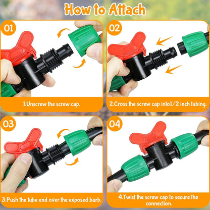 10 Pack Drip Irrigation Valve for 1/2 Inch Drip Tubing (1/2" ID x 0.65" OD)：1/2'' In-line Locked Barbed Ball Valve Drip Line Shut Off Valve Parts In Irrigation System for Garden