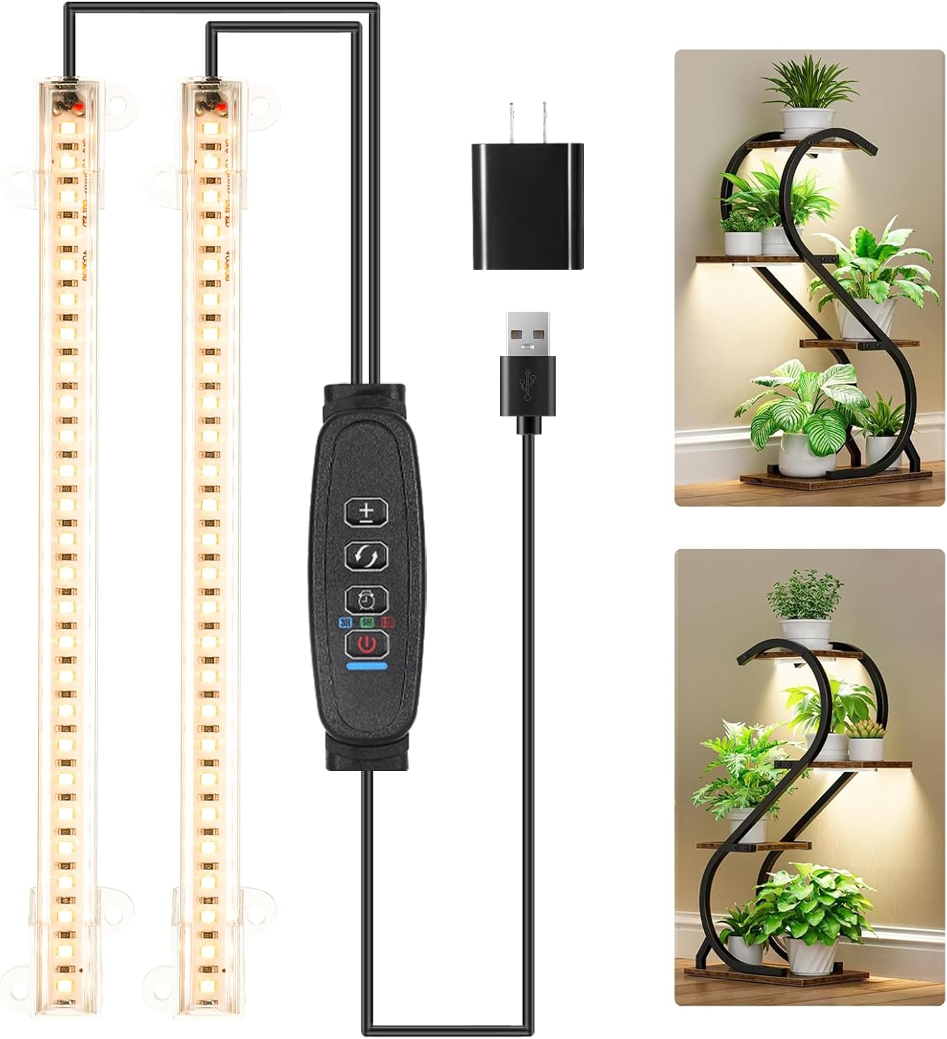 8.6'' Mini LED Grow Light Strips, Full Spectrum 3000K, 52 LED Plant Light with 3/9/12H Timer, 10 Dimmable Levels for Seedling, Succulent and Plant Shelf, 2 Head