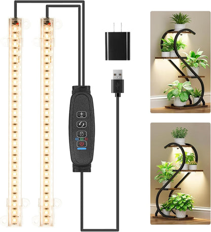 8.6'' Mini LED Grow Light Strips, Full Spectrum 3000K, 52 LED Plant Light with 3/9/12H Timer, 10 Dimmable Levels for Seedling, Succulent and Plant Shelf, 2 Head