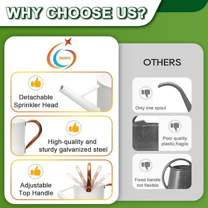 Metal Watering Can with Removable Spout, Galvanized Watering Can, Perfect for Indoor Use and for Outdoor Use (1 Gallaon, White)