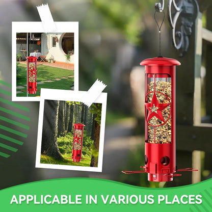 Squirrel Proof Bird Feeders for Outdoors Hanging, Metal Squirrel Proof Bird Feeder with Gravity Protection, 3LB Large Capacity Wild Bird Feeders for Outside Finch, Cardinal, Blue Jay (Red)