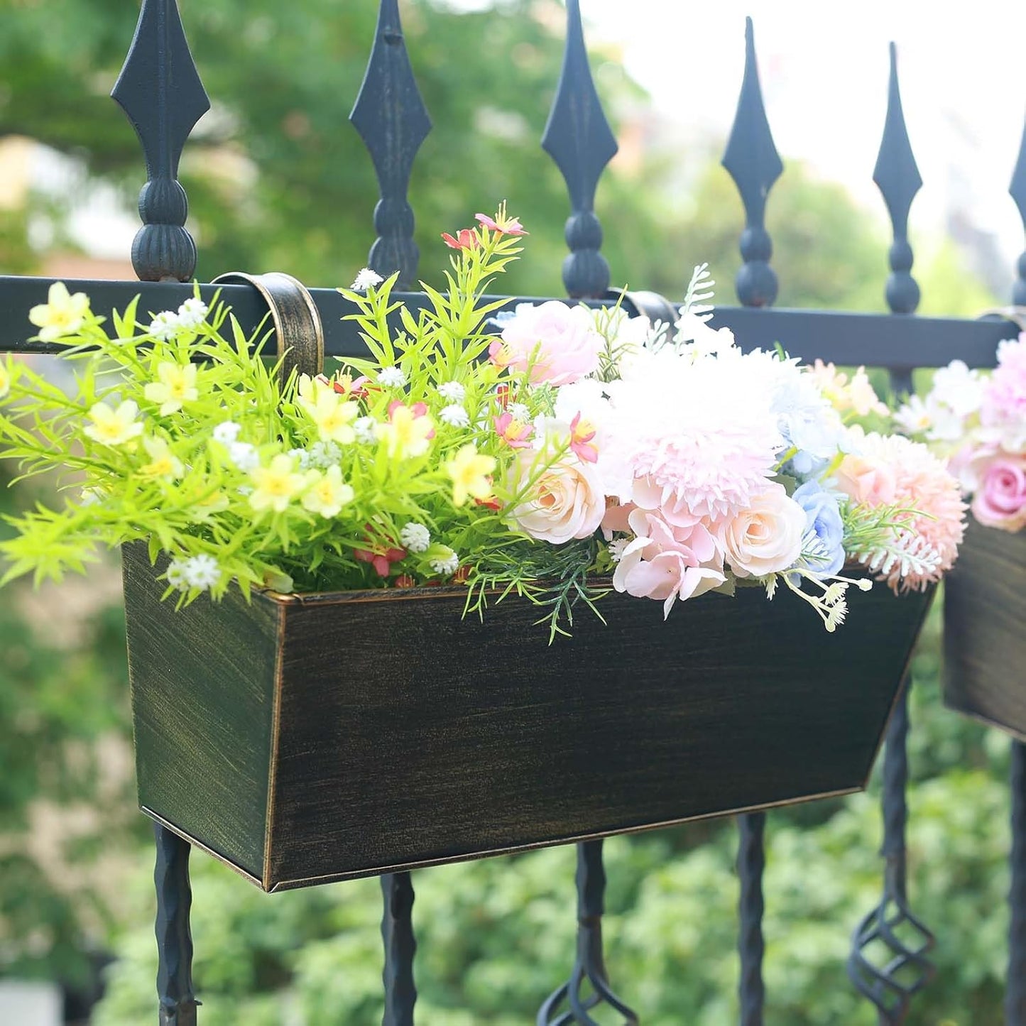 Hanging Planters for Outdoor Plants 16 Inch Railing Planter Box for Balcony Deck Window Metal Rectangular Fence Flower Pots with Drainage Holes for Patio Porch Outside Garden Decor(3 Pack)