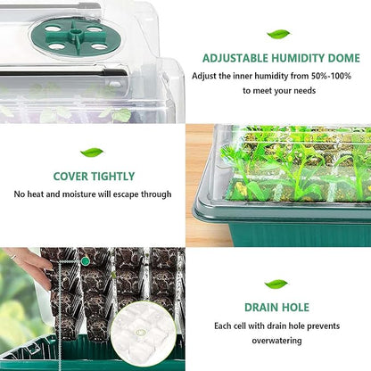 Seed Starter Tray with Grow Light, 2 Packs 80 Cells Seed Starting Kit Seedling Starter Trays with Grow Lights, Plant Germination Trays with Humidity Dome Plant Starter Kit