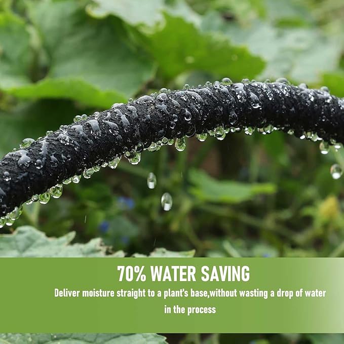 1/4 Inch Soaker Hose for Garden 100ft Soaker Irrigation Drip Hose System, Heavy Duty Drip Irrigation Tubing with Hose Connector Accessories for Watering Garden Beds Vegetable Lawn and Yard (100ft)