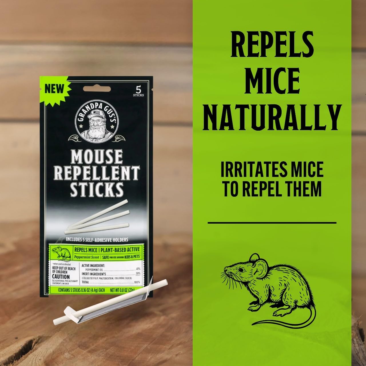 Grandpa Gus's Mouse Repellent Bundle: 10 Pouches & 10 Sticks for Natural, Non-Toxic Rodent Defense in Home & Garage. Safe for Kids & Pets with Effective, Long-Lasting Protection Against Mice