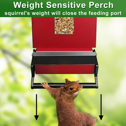 Squirrel Proof Bird Feeder, 6LBS Hanging Bird Seed Feeders for Outdoors, Weight-Activated Perches Metal Wild Birdfeeder for Blue Jay, Cardinal, Garden (Red)