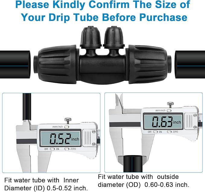 1/2 to 1/4 Drip Irrigation Fittings,20Pcs 4-Ways Barbed Tee 1/2 inch Drip Irrigation Tubing (1/2" ID x0.6-0.63" OD) 16mm to 1/4 inch Irrigation Tube Fitting Anti-Drop Barbed Connectors
